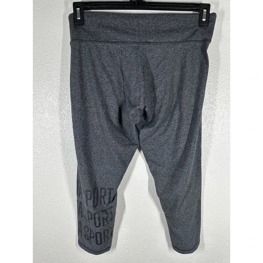 Victoria Sport Leggings Womens Large Gray Capri Foldover Waist‎ Logo Gym Yoga